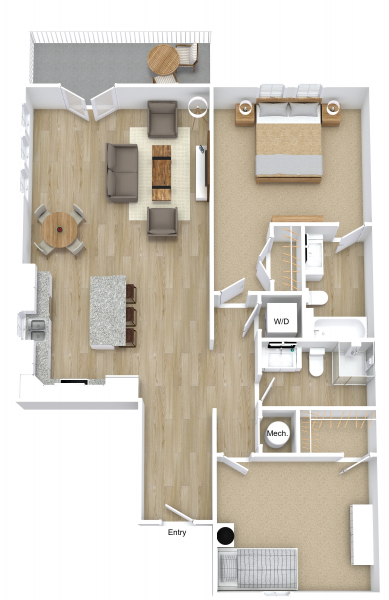 Floor plan for 2 beds, 2 baths, 1030 sqft